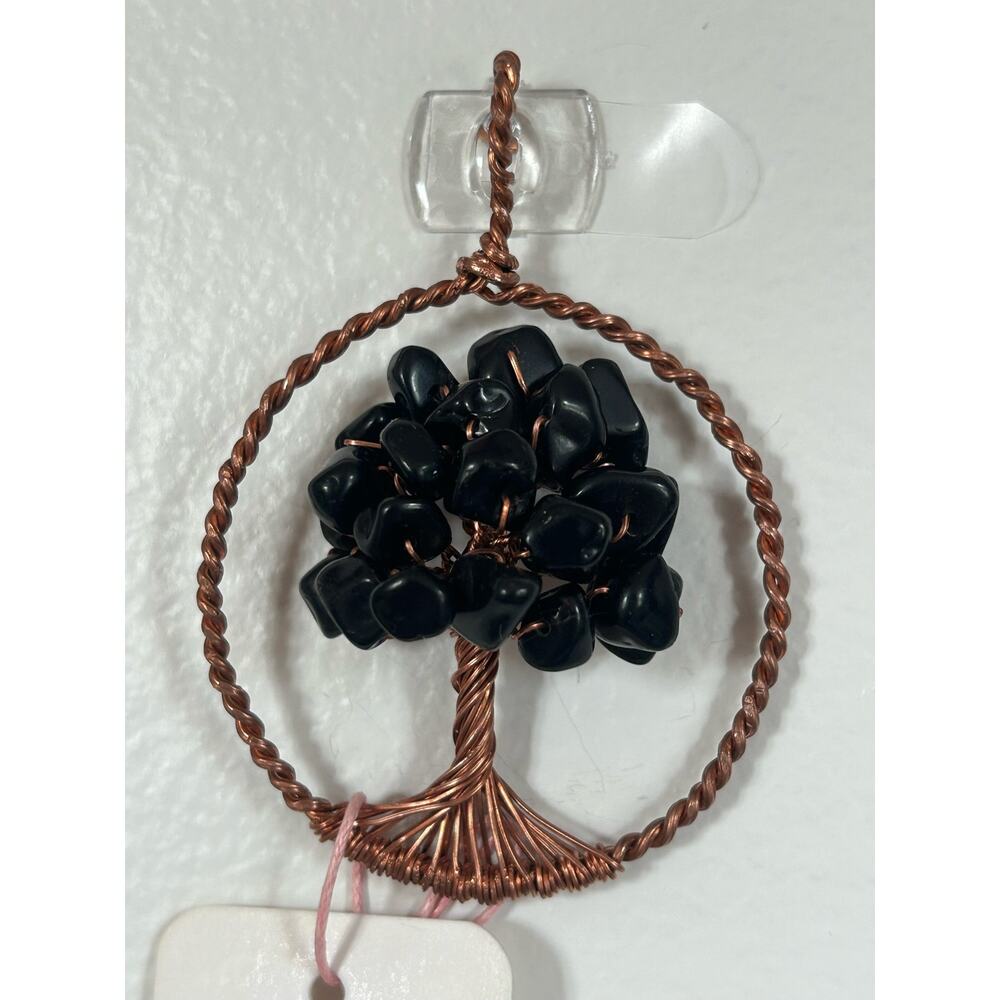 Handmade Copper and Serpentine Crystal Tree of life 3.5x2” Wall Decor